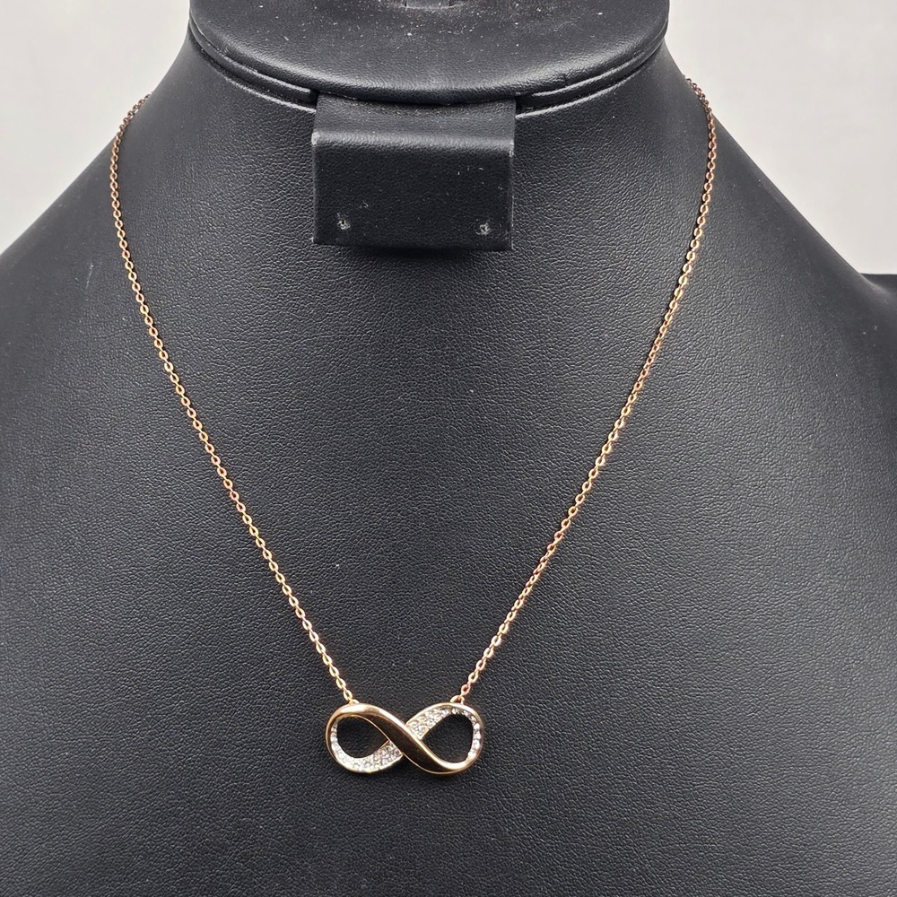 Swarovski Hyperbola Infinity 8 Necklace Rose Gold Tone Pavé Crystal 17"